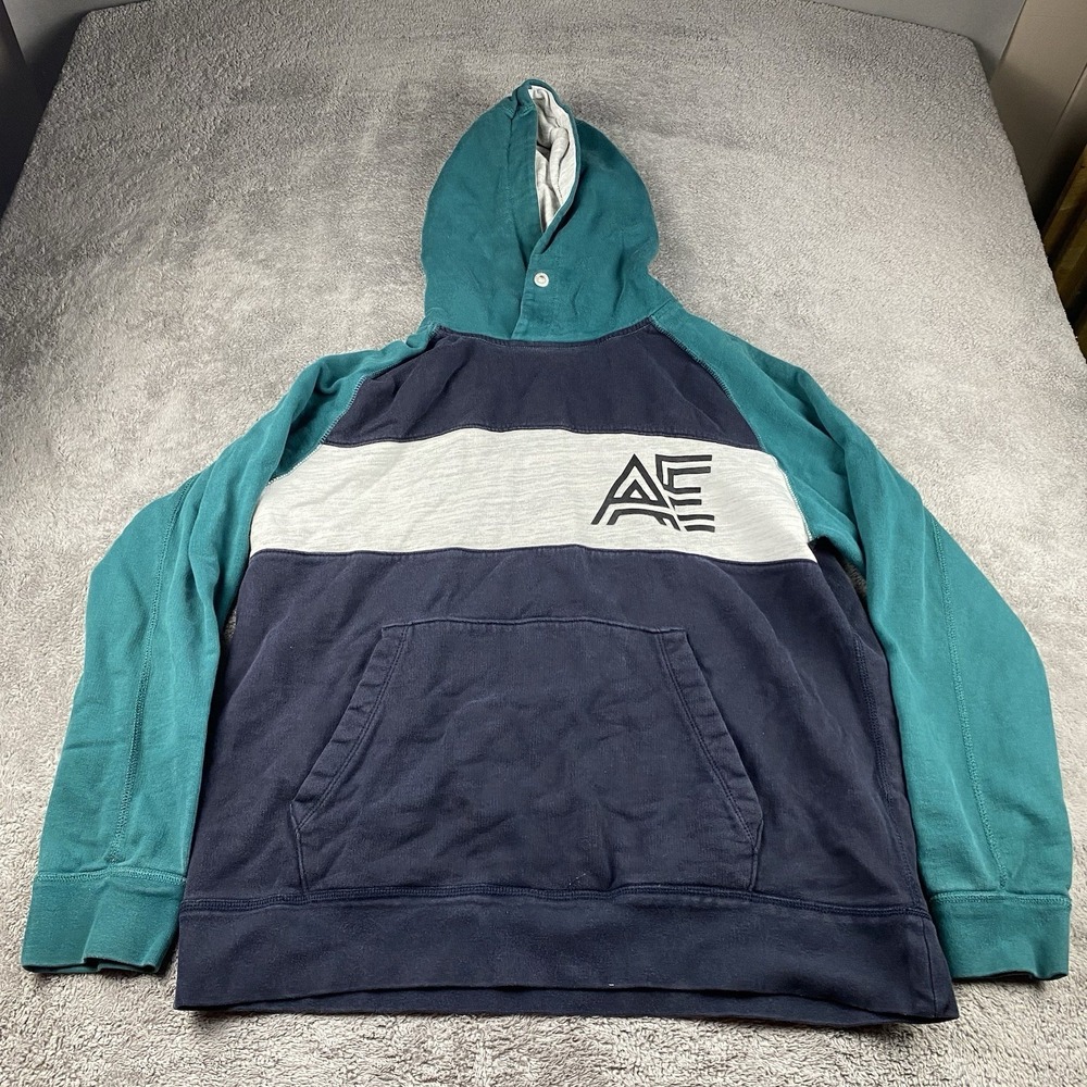 American Eagle Vtg Hoodie Pullover Mens Large Colorblock Green Black